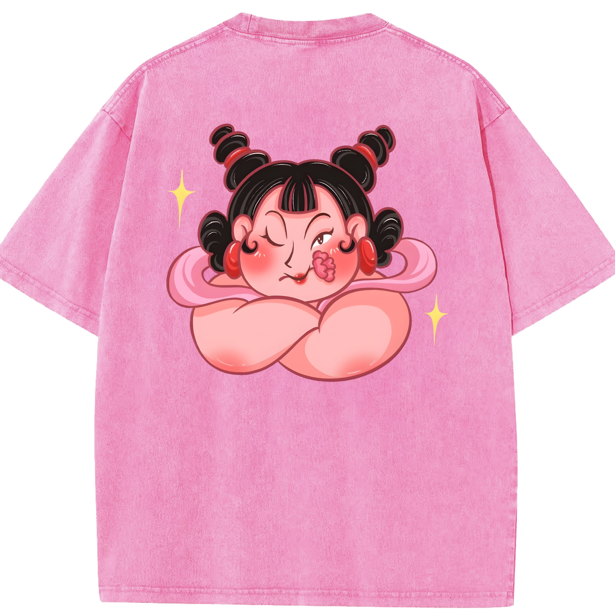 （画像用） Ne Zha 2 ナタ 魔童の大暴れ 綿100% ヴィンテージ風 半袖Tシャツ（背面プリント）